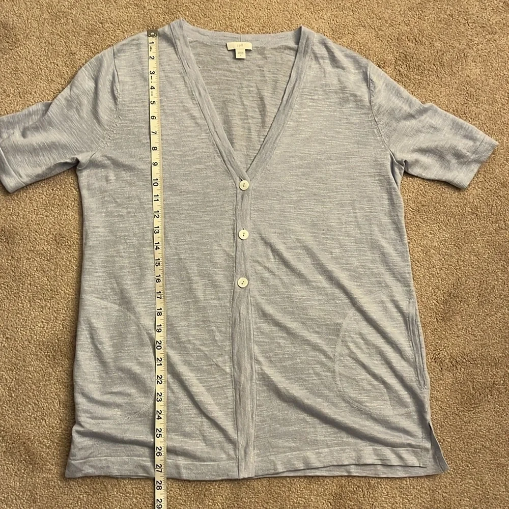 J. Jill Short Sleeve Linen Blend Cardigan Top Size S Blue 3 Button Front Pockets - Picture 8 of 8